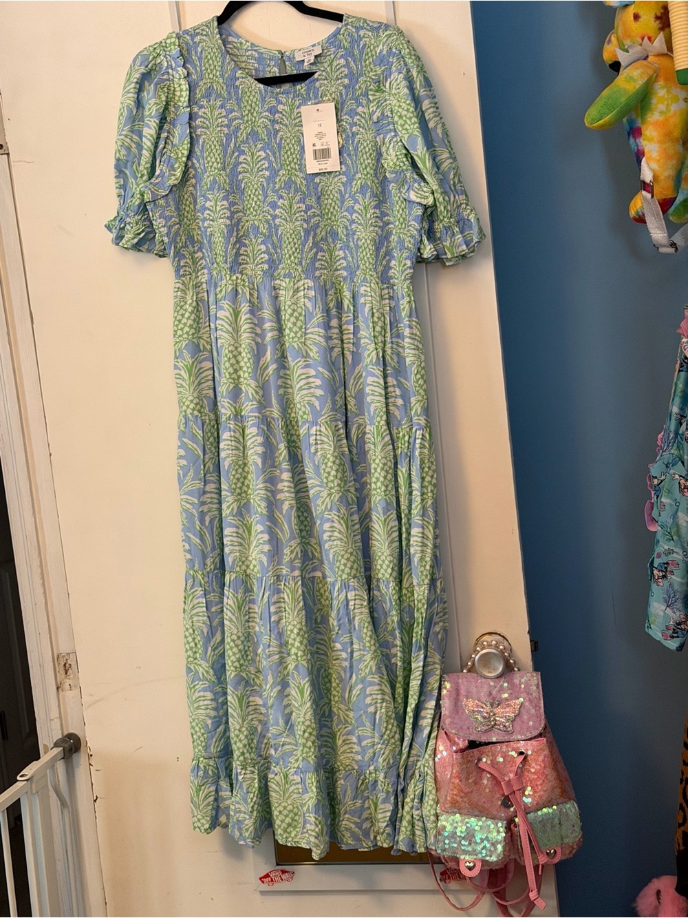 Crown Blue and Green Pineapple Print Dress